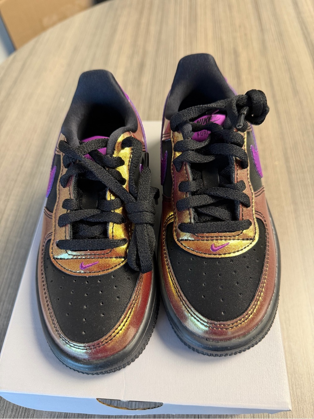 Nike Kids Iridescent Black Sneakers with Purple Accents